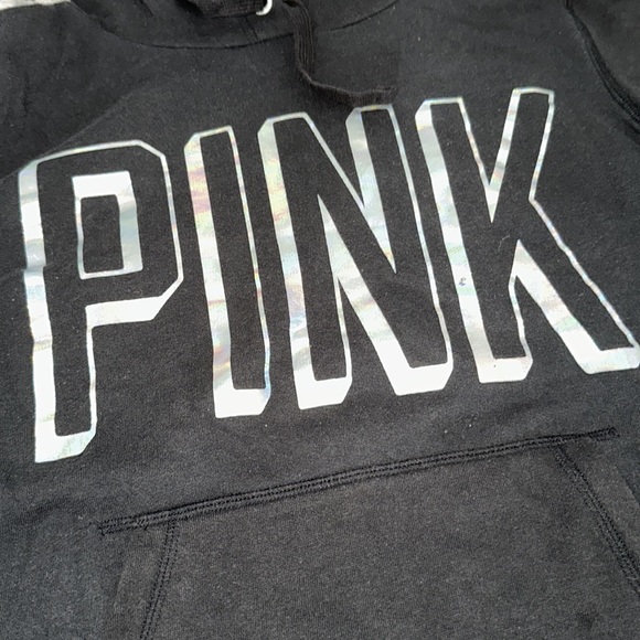 Victoria Secret Pink black hoodie with pink holographic logo - Picture 2 of 8